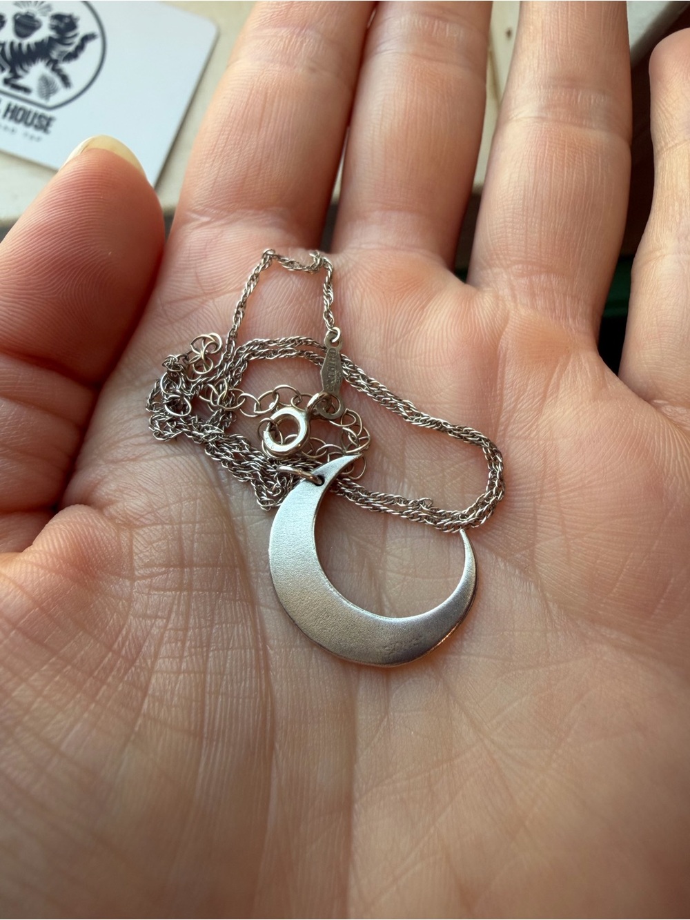 Catbird Crescent Moon Pendant Necklace in Silver